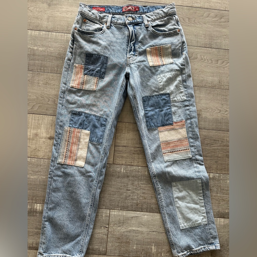 Lucky Legend Light Wash Denim Jeans with Brown Leather Patch